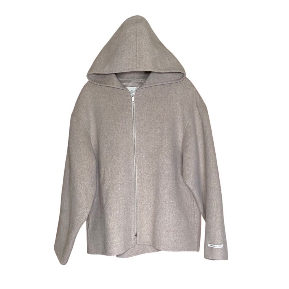 ‎Wool Normcore Neutral Coat Hooded Size Large Relaxed Fit Full Zip